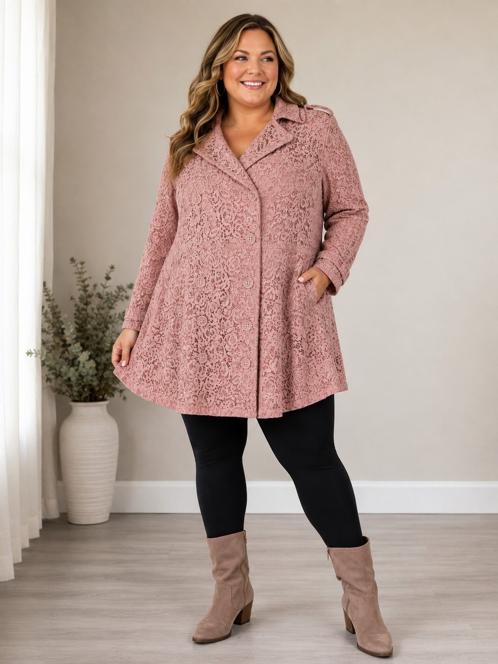 Torrid Dusty Rose Lace Trench Coat Jacket Size 1 Plus Size Romantic